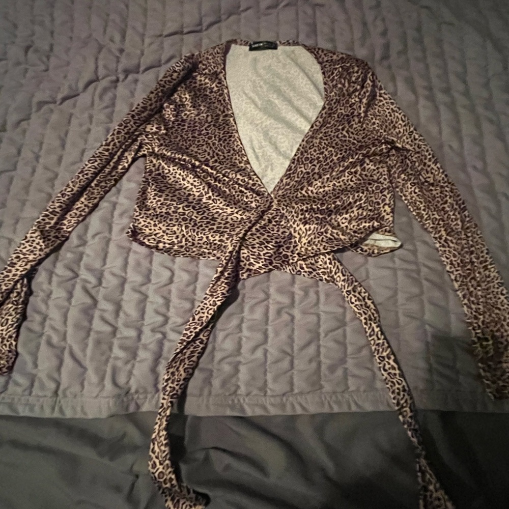 SHEIN Leopard Print Wrap Top - Brown